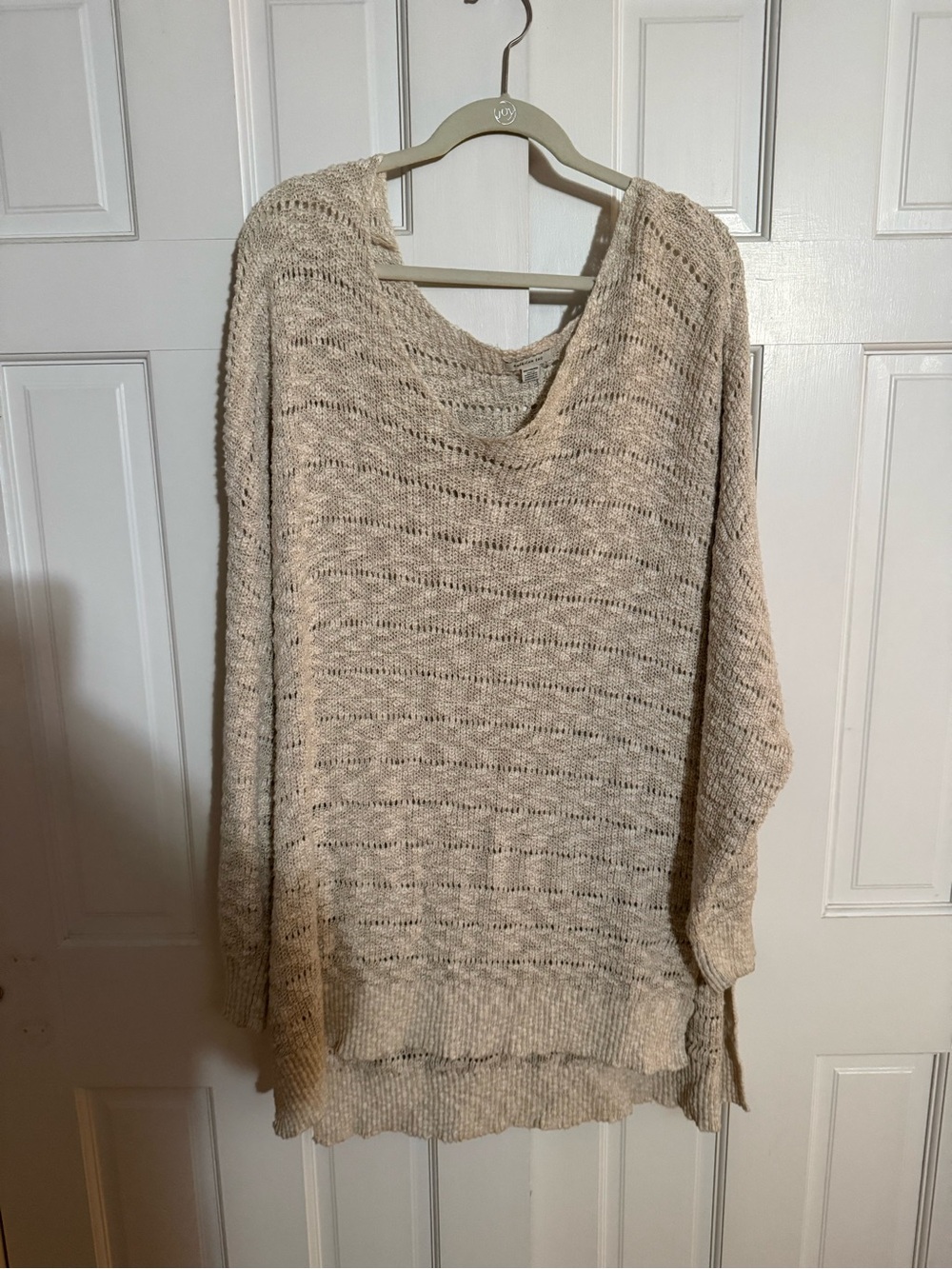 American Eagle Outfitters Open-Knit Cream Off-Shoulder Sweater